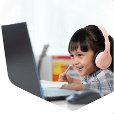 Two young children together looking on their tablet
